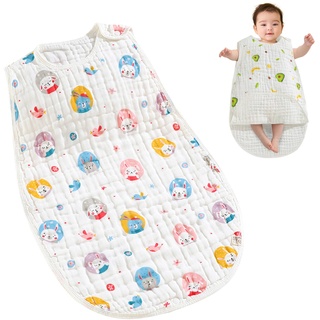 VEIYI Baby Schlafsack 100% Baumwolle Baby Anti-Kick-Schlafsack 0.5 Tog Sommer Schlafsack Musselin Babyschlafsack, Einteiliger Schlafsack für Neugeborene und Kinder Mädchen Jungen - Häschen, M