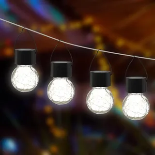 LED Solar Hängeleuchten CRACKLE für Außen 4 Stück Solarleuchte in Bruchglas-Optik Kugelleuchte outdoor Gartenleuchte runde Mini Hängelampe H: 9cm (4)