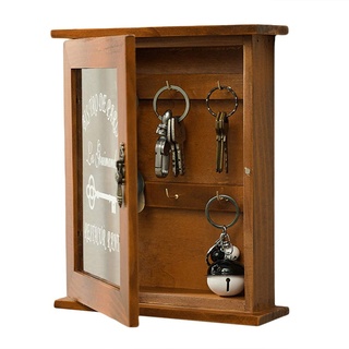 Leikance Kreativer Schlüsselschrank, Holz-Schlüsselschrank, Wandbox, schöne langlebige Retro-Glastür, Schlüssel-Aufbewahrungsbox