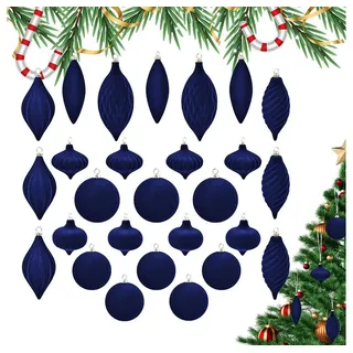 CLTYQ Weihnachtsbaumkugel 27 Samt-Weihnachtsdekorationen,Christbaumkugeln Set (27 St), bruchsicher, flauschige Weihnachtskugeln,Weihnachtsdeko Innen Aussen blau