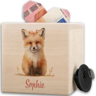 Spardose Fuchs Holz I Geschenk Fuchs Personalisiert I Süßer Fuchs Spardose I Fuchsmotiv Kinder I Fuchs Geschenk - 10x10cm - Holz - Sachen für 12 jährige aus personalisierte