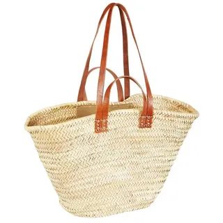 Marrakesch Orient & Mediterran Interior Korbtasche Korbtasche Palmera im Orient-Stil, aus Leder gefertigt, in Natur 55 cm (1-tlg), Handarbeit beige 55 cm x 36 cm x 30 cm