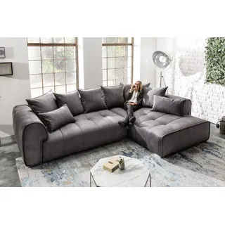 riess-ambiente Ecksofa CLAN 320cm anthrazit - Samt, inkl. Kissen, XXL, Ottomane beidseitig, Bigsofa im Modern Design - ideal für Wohn- und Esszimmer oder Lounge grau