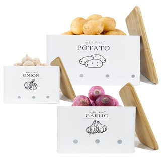 ALLILUYAA Kartoffel Aufbewahrungsbox,Zwiebel Aufbewahrung,Knoblauch Aufbewahrung,Stilvolle Zwiebeltopf für die Küche,mit Lüftungslöchern für Optimale Haltbarkeit,3er Set (Weiß)