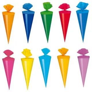 Livepac Office 10 Deko Schultüten / Länge: 12cm / 10 verschiedene Farben