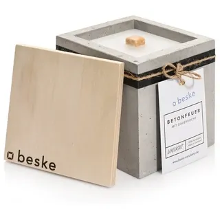 beske - Betonfeuer® Kea 13x13x13cm Tischfeuer Garten-Fackel Outdoor-Kerze mit Dauerdocht inkl. Löschbrett