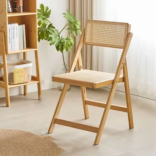 WEIDPHL Rattan-Klappstuhl, Holzstuhl Mit Verstellbarer Rückenlehne, Stapelbarer Freizeitstuhl, Bequeme Stühle Für Schlafzimmer, Lesezimmer, Esszimmer,Wood