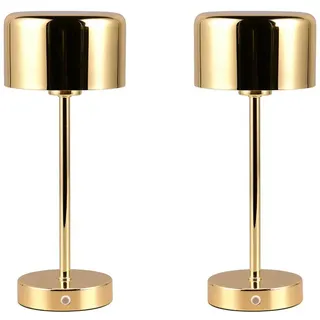 Reality Leuchten USB-Tischleuchte, 2er SET ohne Strom-kabel kabellos-e Akku Nacht-tischlampe 30cm dimmbar goldfarben