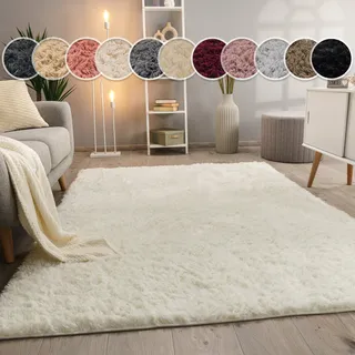 Paco Home Hochflor Teppich Wohnzimmer Fellteppich Kunstfell weich Rutschfest Gelblich-weiß 160x220 Cm - Paco Home