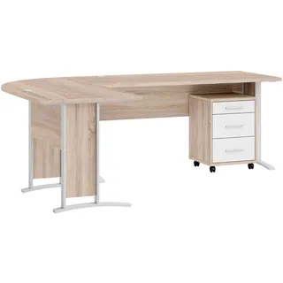 moebel-dich-auf Eckschreibtisch OFFICE LINE (Winkelschreibtisch, inkl. Rollcontainer), in Eiche Sonoma / weiß, wechselseitig montierbar