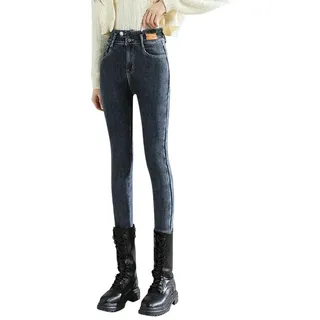 Onsoyours Thermo Jeans Damen Fleece Gefütterte Thermojeans Skinny Jeans High Waist Leggings Denim Hose Winter Warm Dicke Strumpfhose Pants Streetwear
