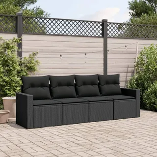 Festnight Gartensofa mit Stauraum Rattan Sofa 4 Sitzer Lounge Sofa Outdoor Sitzecke Balkon Sofa Rattansofa Balkon Lounge Klein Couch Gartenlounge Polyrattan Balkonmöbel Gartenmöbel