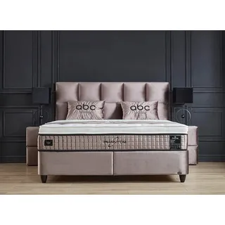 abc bedding Boxspringbett PHANTOM Voll-orthopädisches Komfortbett mit Samt in Beige (inkl. Matratze & Topper), 120x200 cm Funktionsbett mit Bettkasten beige|rosa
