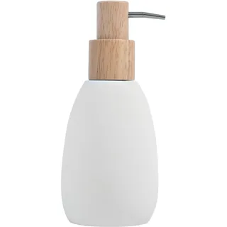 Spirella Seifenspender Sven Polyresin & Holz, 260 ml, Weiß | Nachfüllbar für Flüssigseife und Lotion, gleichmäßige Dosierung, freistehend ohne Bohren, matte Oberfläche