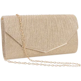 Minicloss Damen Abendtasche Gold Clutch Damen Brauttasche Kettentasche Elegant Damen Satin Clutch Funkelnde Kettenabendtasche Elegante Umschlagtasche für Ball Hochzeit Party und Hochzeit - 23.1 x 12.5 x 5.5 cm