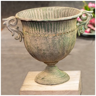 Antikas Blumentopf Französische Vase aus Eisen, Rund, Shabby Look, Blumenvase, Gartendeko grün