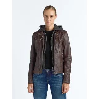 Lederjacke MAZE "Mico", Damen, Gr. XXL, braun (schwarz braun), Obermaterial: 100% Lammleder. Innenfutter: 100% Polyester. Kapuze: 55% Baumwolle, 45% Polyester, Jacken