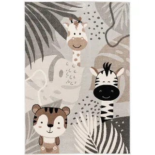 Pergamon Softstar Kids Safari Friends Kinderteppich 140 x 200 cm Grau