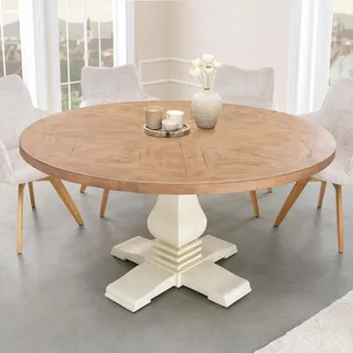 riess-ambiente Esstisch HAMPTONS 140cm hellbraun creme Massivholz Pinie rund 6 Personen - Hellbraun