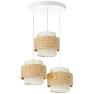 Licht-Erlebnisse Pendelleuchte ELRO, ohne Leuchtmittel, Metall Stoff E27 B: 45 cm H: max. 90 cm Weiß Natur 3-flammig Modern weiß