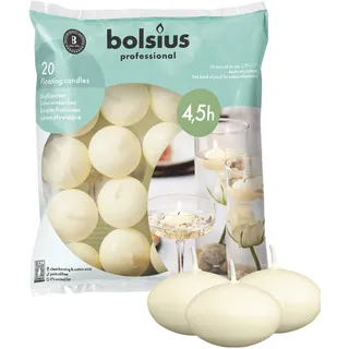Bolsius Schwimmkerzen - Dekorative Haushaltkerzen - 20 Stück - Durchmesser 45 mm - Länge Brenndauer 4,5 stunden- Praffinwachs - Elfenbein - Ohne Palmöl