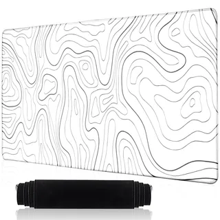 Rierousy Mousepad XXL Mauspad Gaming 900x400mm, Mousepad Gaming mit Flüssigdesign und Hochauflösende Muster, rutschfeste Schreibtischunterlage, Weiß