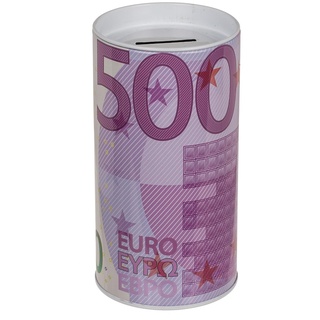 Metallspardose Spardose Gelddose Sparbüchse Sparschwein 500 Euro-Note Print mit abnehmbarem Deckel Geldgeschenk Geschenkidee Sparen 8 x 15,5 cm