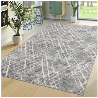 Hochflor-Teppich Wohnzimmer Teppich Esszimmer Hochflor Industrial Style, TT Home, rund, Höhe: 22 mm grau|weiß