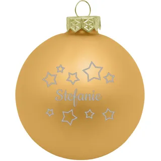 Deitert Weihnachtskugel mit Namen oder Wunschtext graviert, Ø 8cm, personalisierte Christbaumkugel aus Glas (matt), individueller Weihnachtsbaumschmuck mit Gravur, Sternen-Motiv, Gold