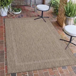 Carpetsale24 Outdoor Teppich Wetterfest 280x370 cm Braun Bordüre Design Flachgewebe Waschbar XXL Extra Groß für Wohnzimmer Esszimmer Terrasse Garten