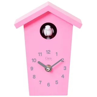 Cuco Clock Wanduhr Mini Kuckucksuhr HOCHHAUS, Wanduhr, Moderne Schwarzwalduhr (17,0 × 12,4 × 9,0cm, mit Nachtruhefunktion, Kuckucksruf, Quarzuhrwerk) rosa