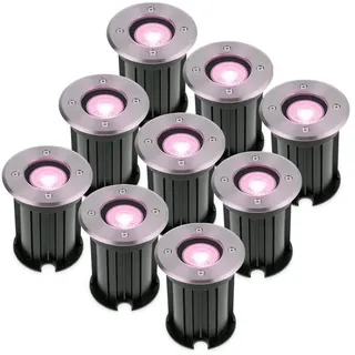 HOFTRONIC - 9er Maisy - Smart Home LED Bodeneinbaustrahler außen GU10 - IP67 Wasserdicht - Edelstahl - WiFi + Bluetooth - Farbig RGBWW - Einbaustrahler außen Edelstahl