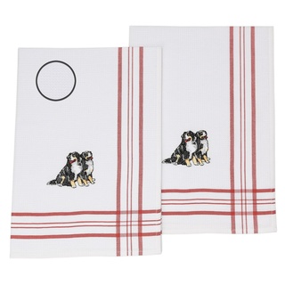 Betz Geschirrtuch 2 Stück Geschirrtücher Küchenhandtuch Gläsertücher Waffelpiqué rot Bestickt Motiv Hunde Größe: 50 x 70 cm rot|weiß