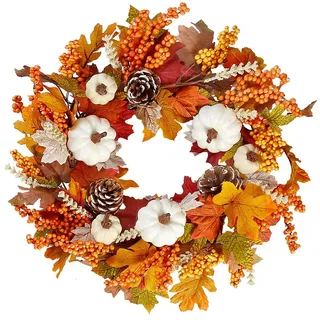 Sorvyzxn Dekokranz 45 cm Realistischer Herbstkranz, Herbst-Haustürkranz, Türkranz, für Halloween Erntedankfest Innen- und Außendekoration Mehrfarbig