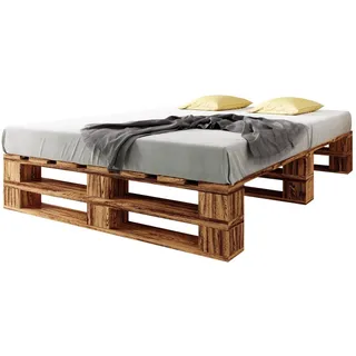sunnypillow Palettenbett M2 aus Holz 180 x 200 cm mit Lattenrost, Doppelbett, Familienbett - erhöhtes Ehebett Bettgestell Futonbett Komforthöhe