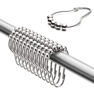 Gardinenringe Duschringe Duschvorhangringe Edelstahl Aufhängeringe Duschvorhanghaken mit Gleitsystem aus Metall Shower Curtain Rings 12 Stück - Silber