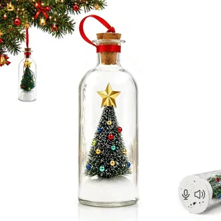 Alnaurly Recordable Christmas Tree Bottle Voice Message Mini-Weihnachtsbaum | Glasfläschchen mit Mini-Weihnachtsbaum und Schneelandschaft, als Weihnachtsdeko und persönliche Geschenkidee mit Tonaufnahme
