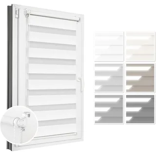 Estika Verdunkelungs Doppelrollo Klemmfix ohne Bohren - 145 cm x 220 cm - Milchig Weiß - Tag und Nacht Duo-Rollo, Rollos für Fenster, Fenster Sichtschutz, Doppelrollo für Innenräume