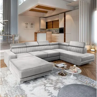 masseno Ecksofa SIENA U-Form Velours 3-Sitzer Hellgrau