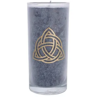 yogabox Stumpenkerze Palmwachs-Kerze mit goldenen Etikett Keltischer Knoten blau (1-tlg), Brenndauer:3600 Min blau Ø 6.5 cm x 6.5 cm x 14 cm x 6.5 cm