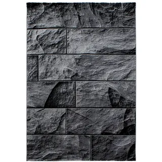 Teppich Wohnzimmer Steine Pflegeleicht Waschbar Strapazierfähig Schlafzimmer OEKO-TEX Schwarz 80x150 cm Gekettelt – DRAU von Kadima Design