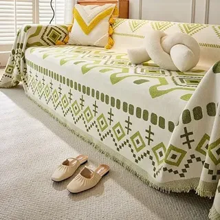 VanderHOME Chenille Sofa Überwurf Decke großer Couchdecke Überwurf Sofa Decke Wendbare Sofabezug, Sofadecken zum Abdecken, Tagesdecke mit dekorativen Quasten 180 * 150cm-Grün