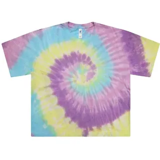 Colortone Damen Batik Crop T-Shirt | Batik Shirt XS - XL in verschiedenen Mustern | Hippie Shirt Damen Crop Top aus Baumwolle | Handgefärbtes Batik Design | Jellybean, XS - XS