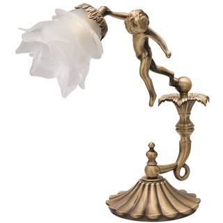 Tischlampe E27 33 cm in Bronze Putten Blütenkelch Schirm Glas Messing massiv Tischleuchte