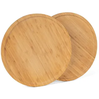 FUMOSA Pizza-Servierteller »PIATTO« aus Bambus (FSC-zertifiziert), 2er-Set, 32 cm Ø | Servierteller | Pizzateller | Essteller | Bambusteller | Schneidbrett