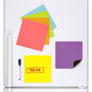 CKB LTD Packung mit 6 farbigen Quadraten, magnetisch, Whiteboards, die an Ihrem Kühlschrank haften, trocken abwischbarer Planer, Magnetschilder, Blatt mit Marker und Stift, bunte Küchenhinweise,