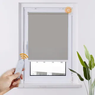 HOMEDEMO M100 Elektrische Rollos Verdunkelungsrollo mit Motor & Fernbedienung, Grau 45x100cm(BxH), Smart Rollo ohne Bohren klemmfix & mit Bohren, Sonnenschutz Sichtschutz Rollo für Fenster