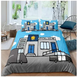 Loussiesd Bettwäsche Set Polizei Auto Mikrofaser Blau/Grau 135 x 200 cm