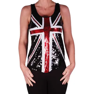 Eye Catch - Brittania Union Jack UK Flagge Pailletten Träger Top, blau, small - S