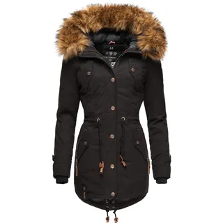 Wintermantel MARIKOO "La Viva Prc", Damen, Gr. S (36), schwarz, Oberstoff: 100% Baumwolle. Futter: 100% Polyester. Wattierung: 100% Polyester. Ärmelfutter: 100% Polyester. Kunstpelz: 90% Polyacryl, 10% Polyester, tailliert Po-bedeckend, hoch geschlossener Ausschnitt, Ärmel ohne Ärmelschlitz Rippstrickbündchen, Mäntel Wintermantel, stylischer Winterparka mit abnehmbarem Kunstfell